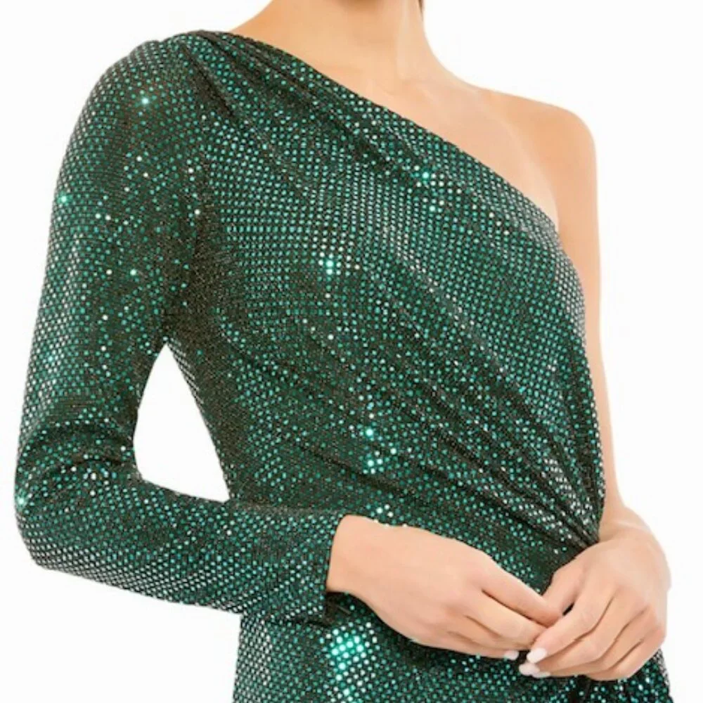 Mac Duggal - 1 Shoulder Emerald Sequin Gown- NWT - Picture 3 of 8